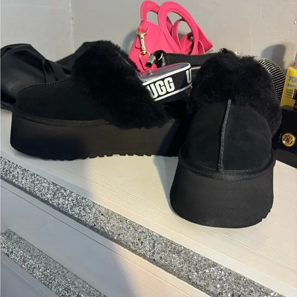 UGG Women's Black Fluffy Platform Mules - Picture 2 of 2